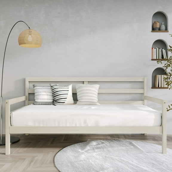 Home Design Towson Twin Daybed with Solid Wood Frame, Slatted Sides and Back, Stylish Seating and Sleeping Solution, Durable, Antique White