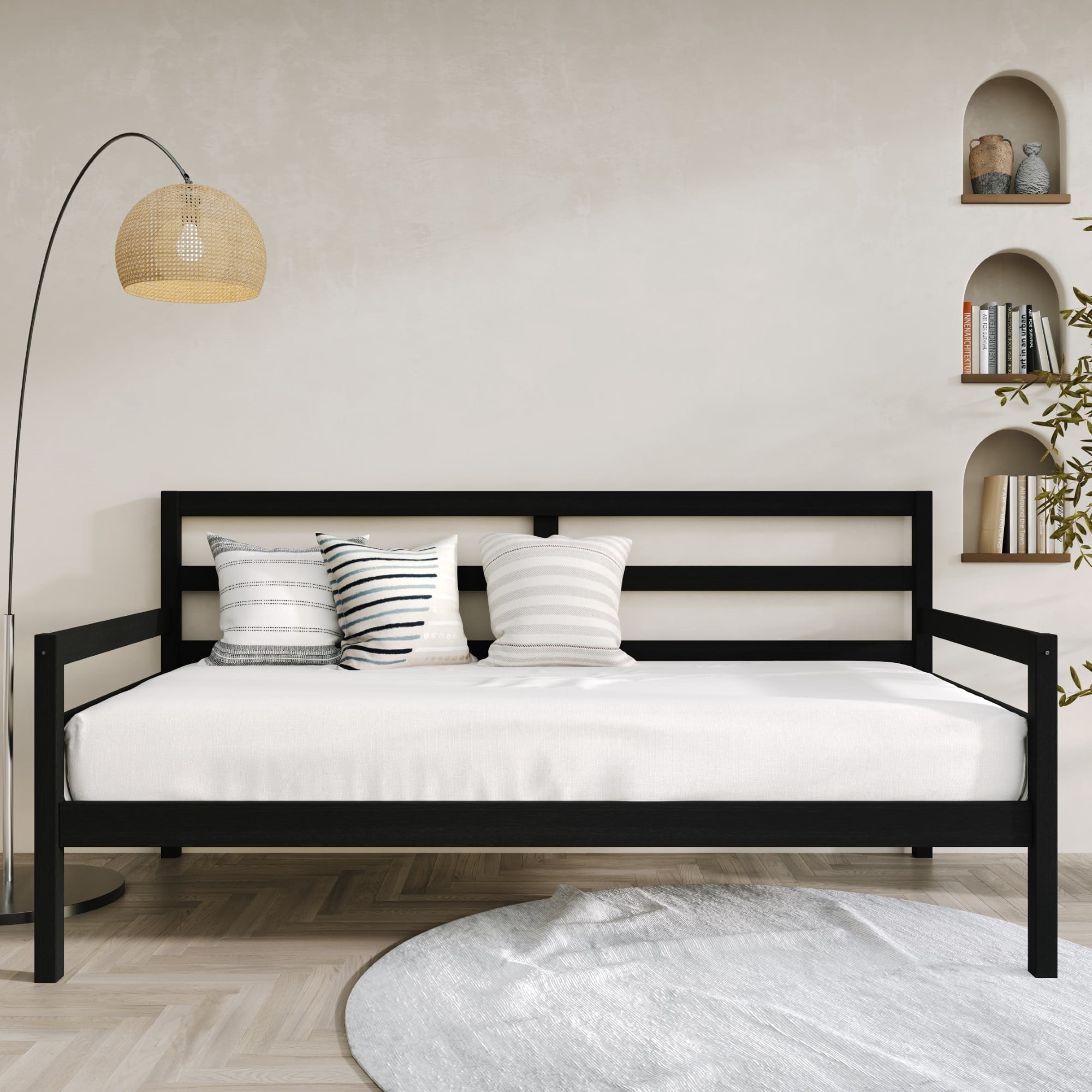 Home Design Towson Twin Daybed with Solid Wood Frame, Slatted Sides and Back, Stylish Seating and Sleeping Solution, Durable, Black