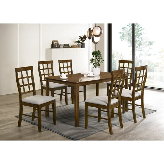 Home Design Troy Rectangular Dining Table with Middle Divided Top, Sturdy Square Legs, Modern Style, Durable Construction, Easy Assembly, Brown