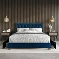 thumbnail image 1 of Home Design Valdez King Upholstered Storage Platform Bed Frame with Gold Aluminum Trim and Four Under-Drawers, Blue, Easy Assembly, 1 of 6