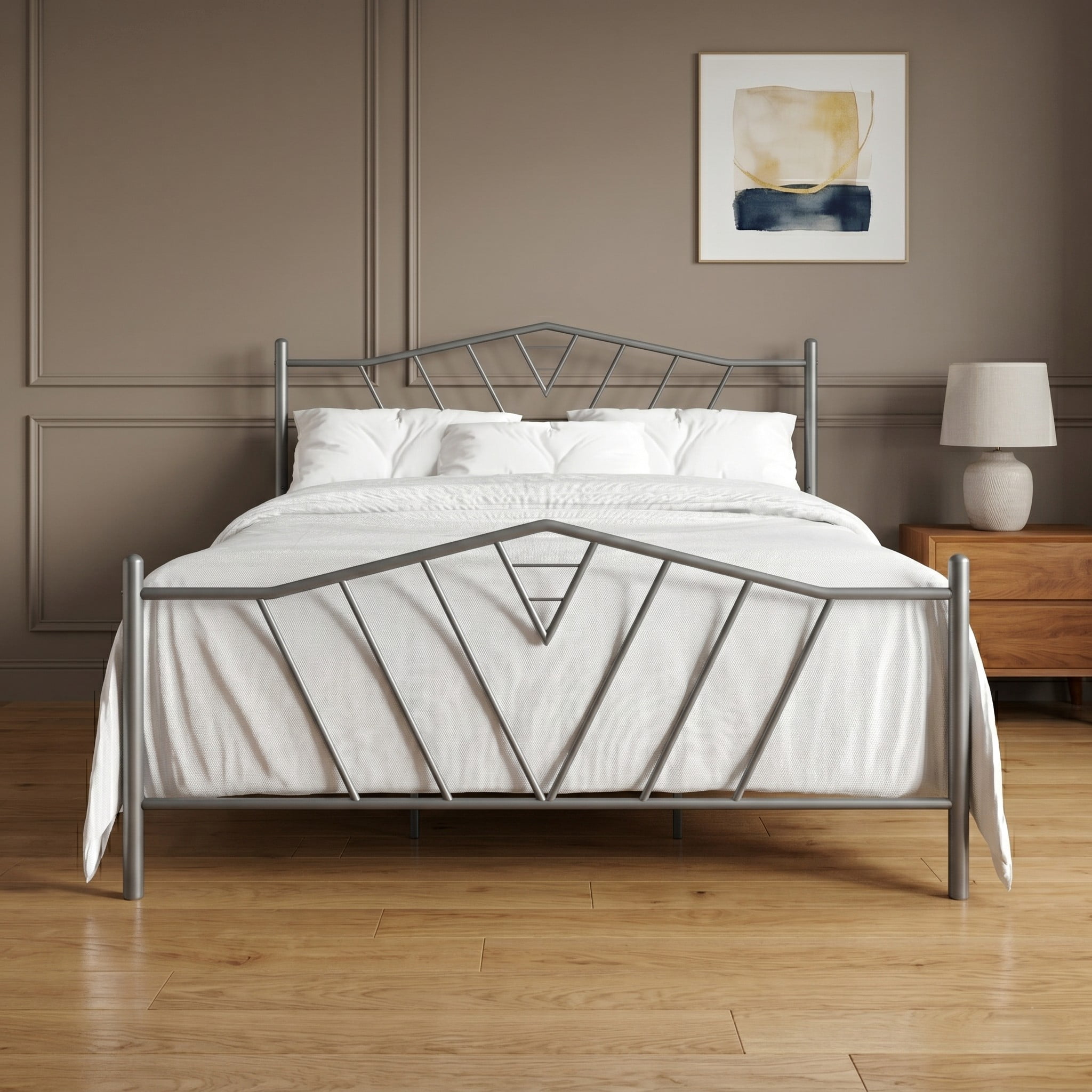 Home Design Valdosta Full Metal Platform Bed, No Box Spring Required, Modern Design, Easy Assembly, Sliver Gray