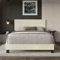 thumbnail image 1 of Home Design Vallejo Queen Velvet Upholstered Panel Bed Frame For Adult, Box Spring Required, Beige, 1 of 12