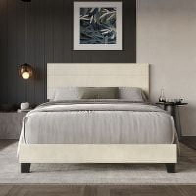 Home Design Vallejo Twin Velvet Upholstered Panel Bed Frame For Adult, Box Spring Required, Beige