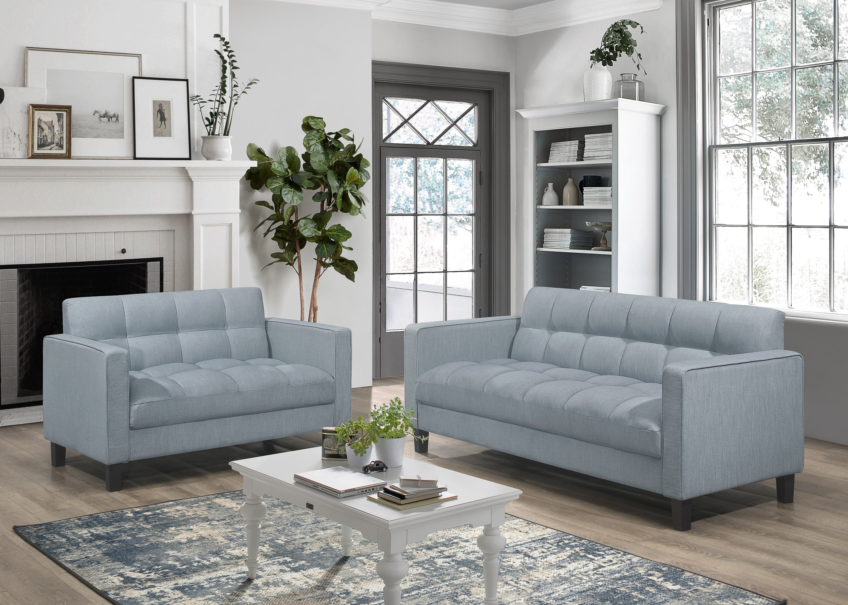 Home Design Vernal 2-Piece Upholstered Square Arm Living Room Furniture Set with Loveseat and Sofa, Delift