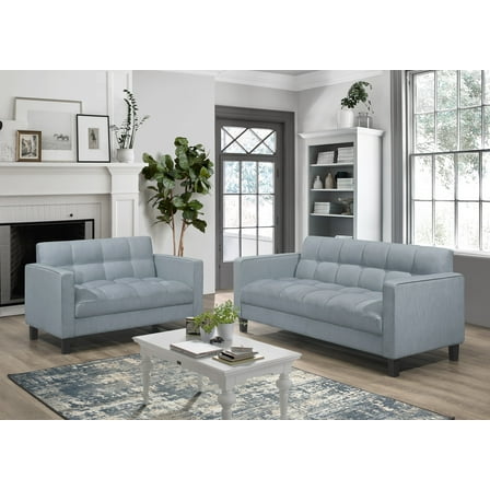 Home Design Vernal 2-Piece Upholstered Square Arm Living Room Furniture Set with Loveseat and Sofa, Delift