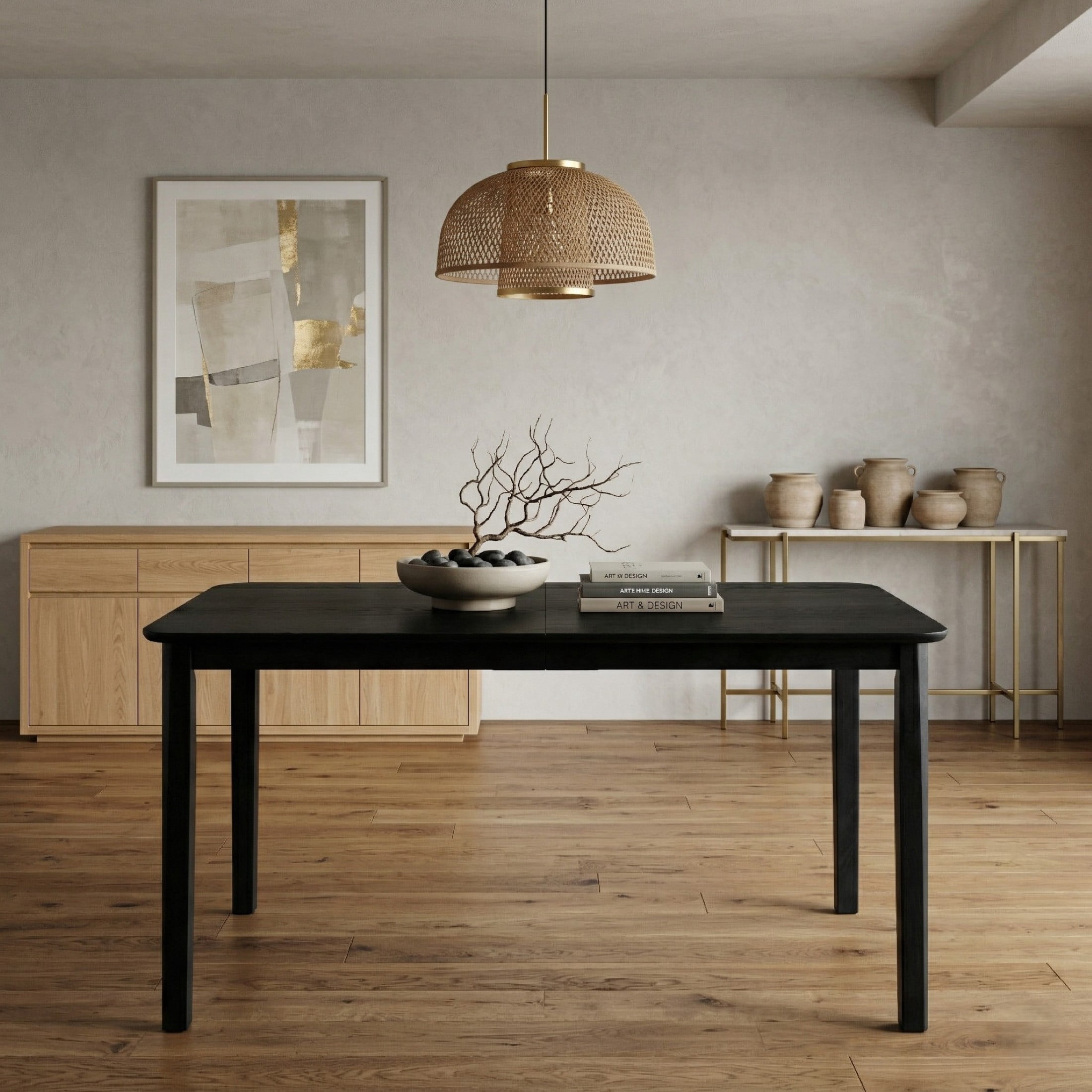 Home Design Vinita Rectangular Dining Table with Rounded Corners, Black