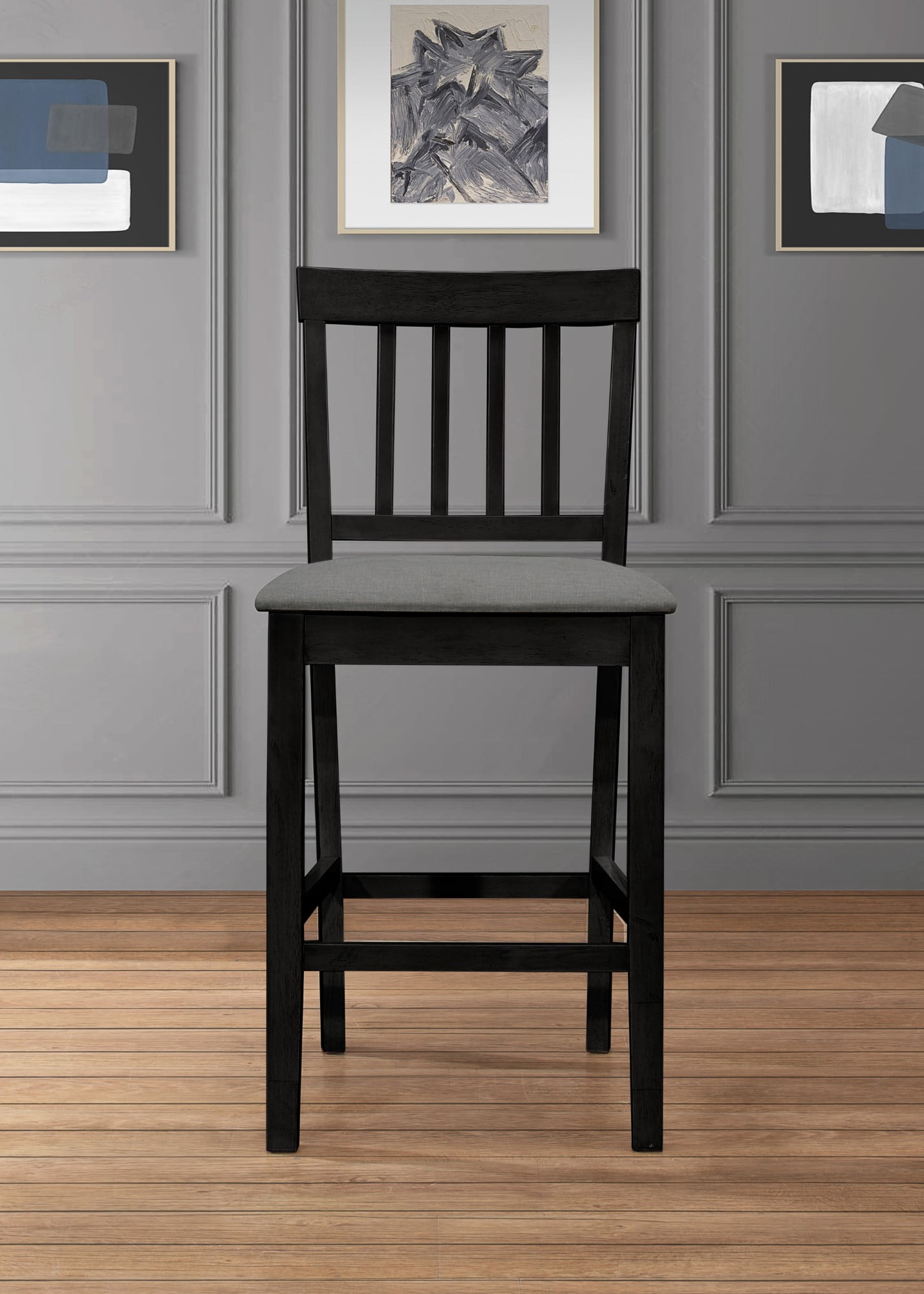 Home Design Wilder Counter Chairs (Set of 4), Black/Gray, Slat-back design, Padded seat, Comfortable seating, Sturdy frame, Modern minimalist style, Durable construction