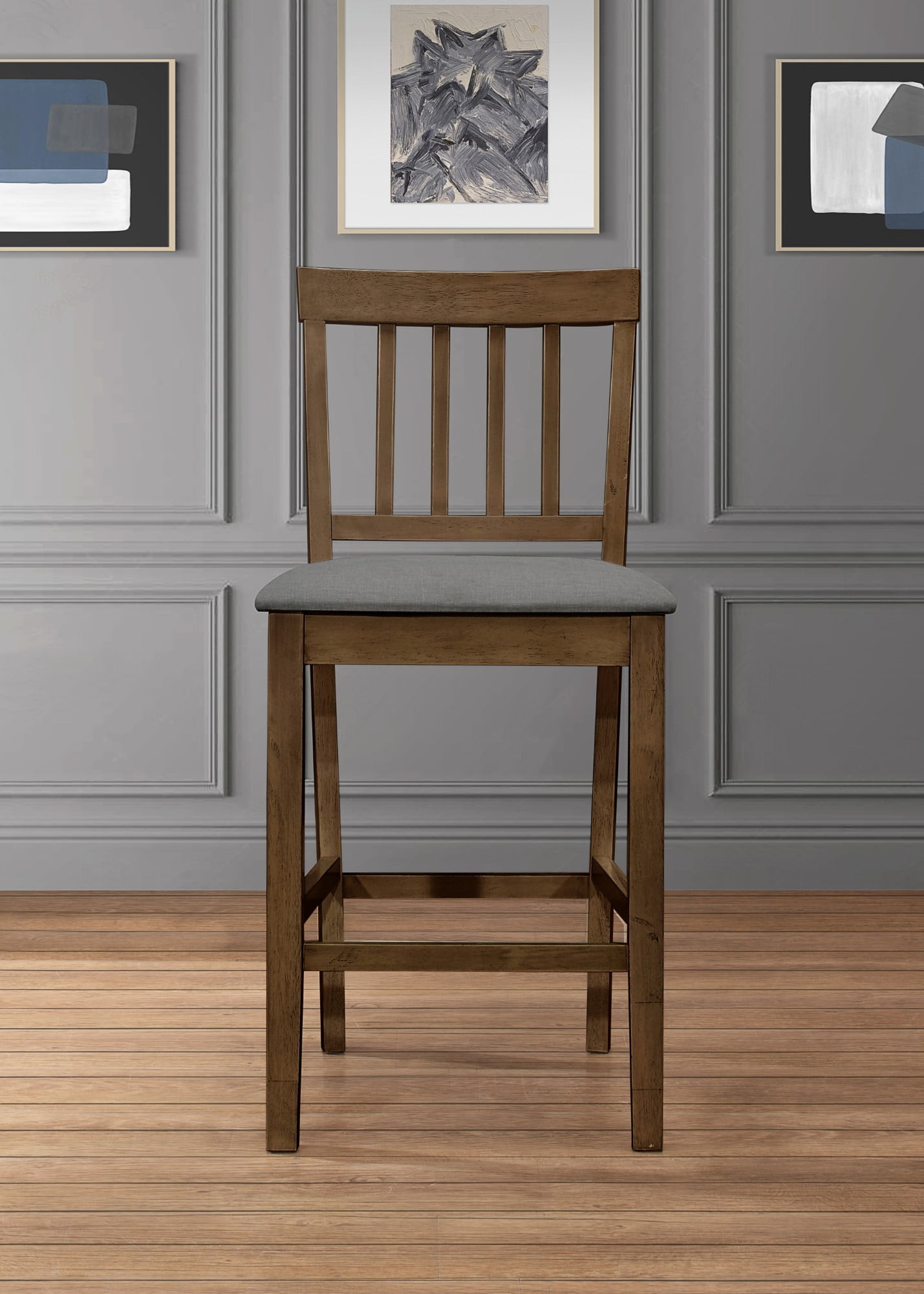 Home Design Wilder Counter Chairs (Set of 4), Brown/Gray, Slat-back design, Padded seat, Comfortable seating, Sturdy frame, Modern minimalist style, Durable construction