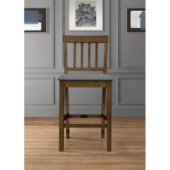 Home Design Wilder Counter Chairs (Set of 4), Brown/Gray, Slat-back design, Padded seat, Comfortable seating, Sturdy frame, Modern minimalist style, Durable construction