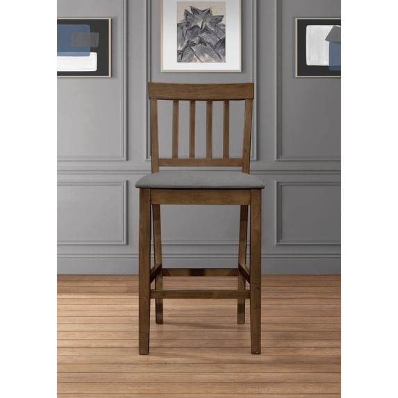 Home Design Wilder Counter Chairs (Set of 4), Brown/Gray, Slat-back design, Padded seat, Comfortable seating, Sturdy frame, Modern minimalist style, Durable construction