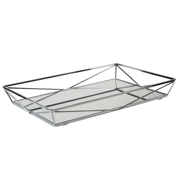 Home Details 11" x 15.75" Rectangular Geometric Mirrored Vanity Tray, Makeup Organizer, Chrome