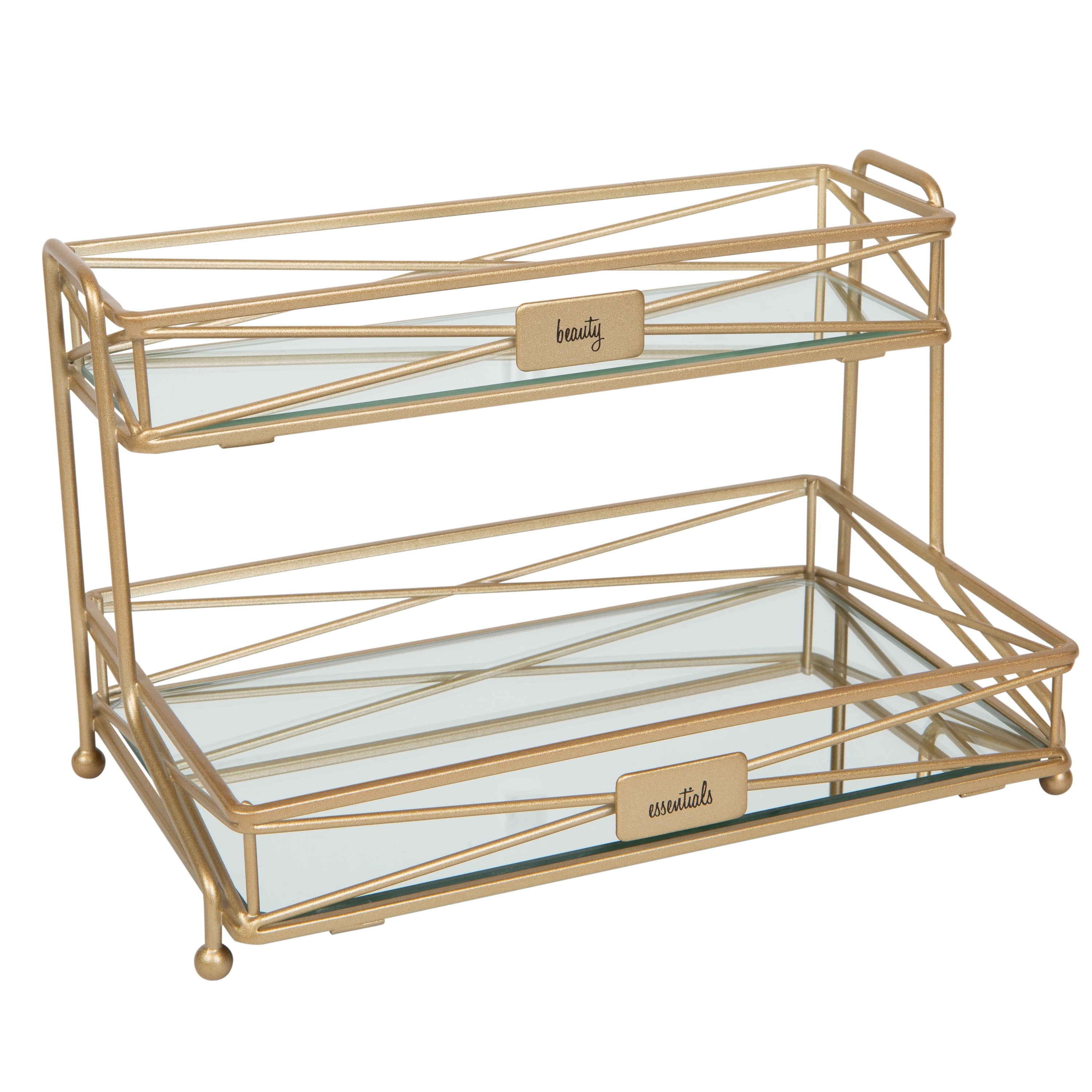 Satin Gold Two-Tier Mirrored Vanity Tower