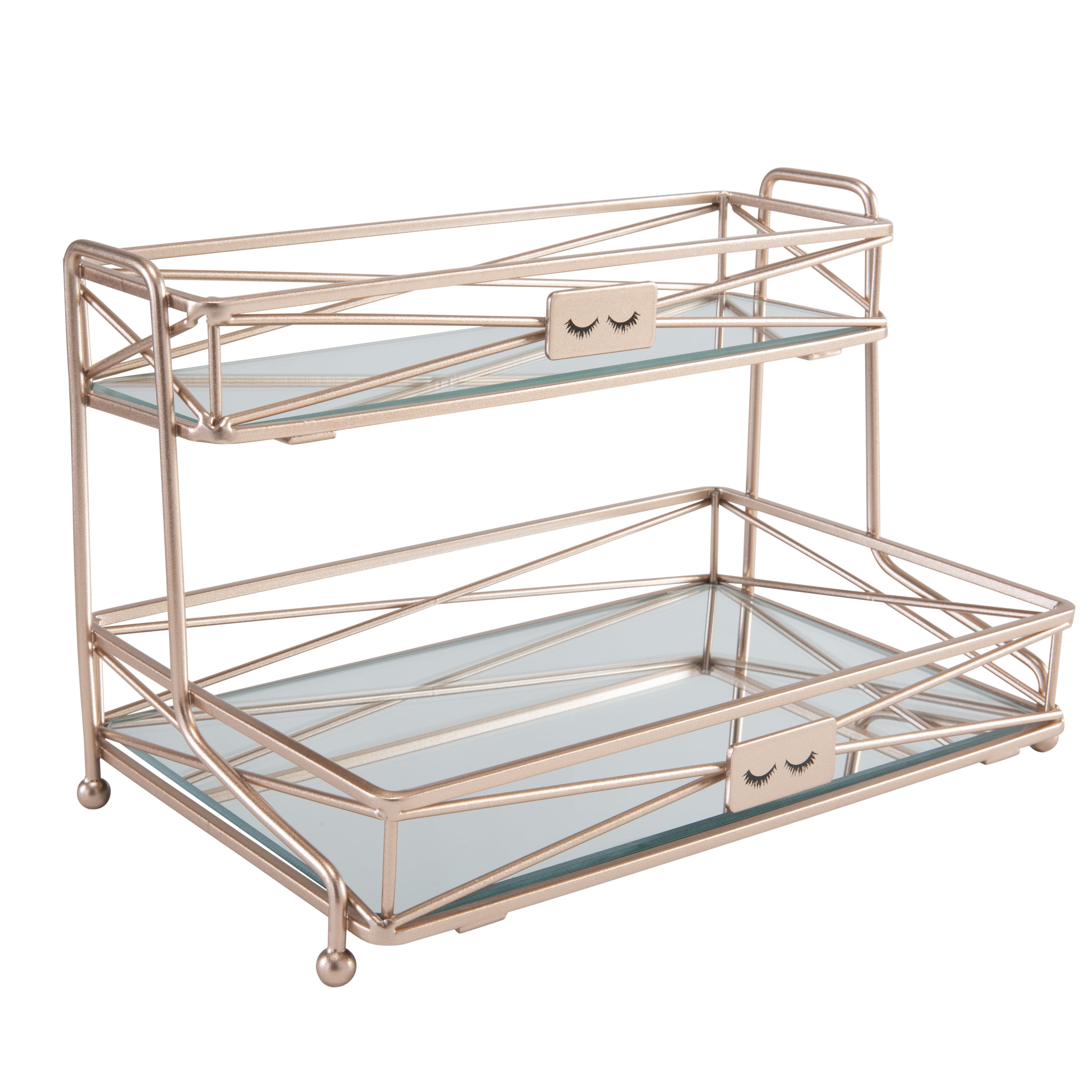 Rose Gold Metal and Glass 2-Tier Vanity Tower