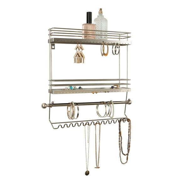 Home Details 2 Tier Wall Mount Steel Jewelry Organizer in Satin