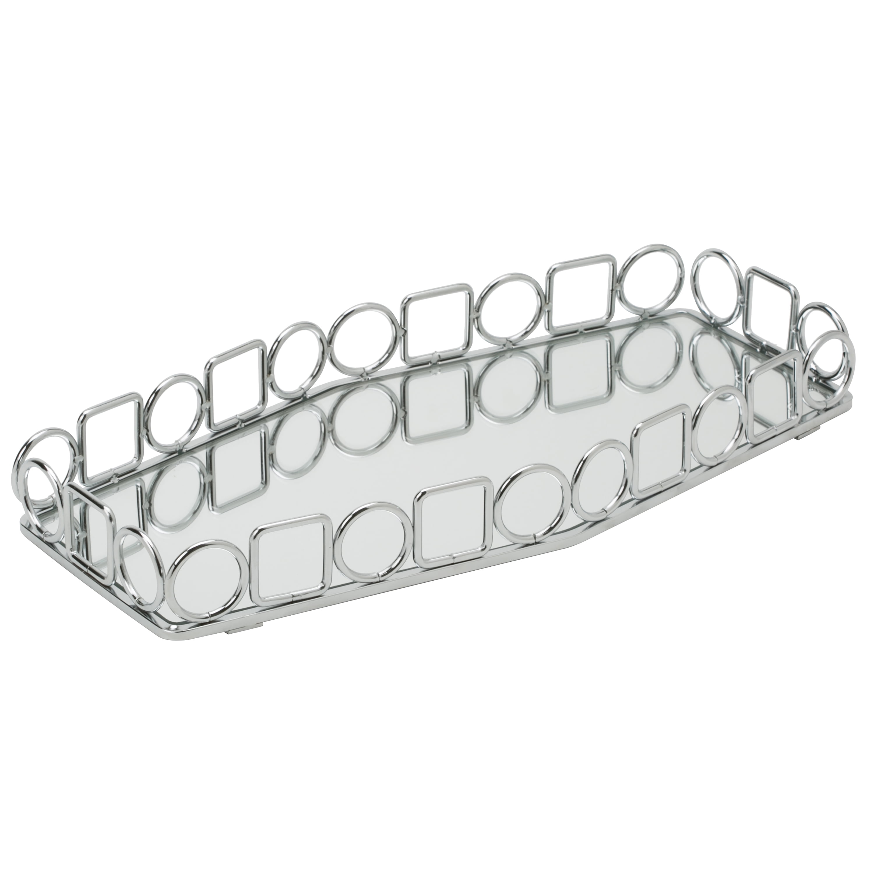 Chrome Geometric Mirror Vanity Tray with Steel Frame