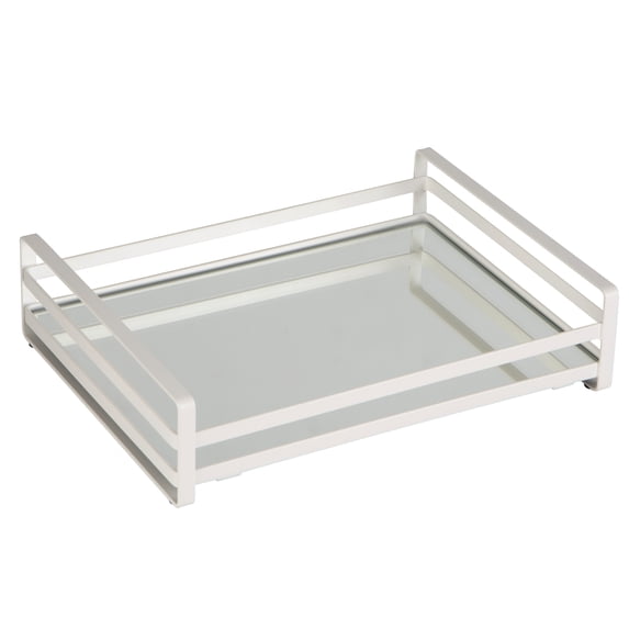 Home Details Flat Iron Wired Rails Mirror Base Large Vanity Tray Jewelry Organizer, Silver
