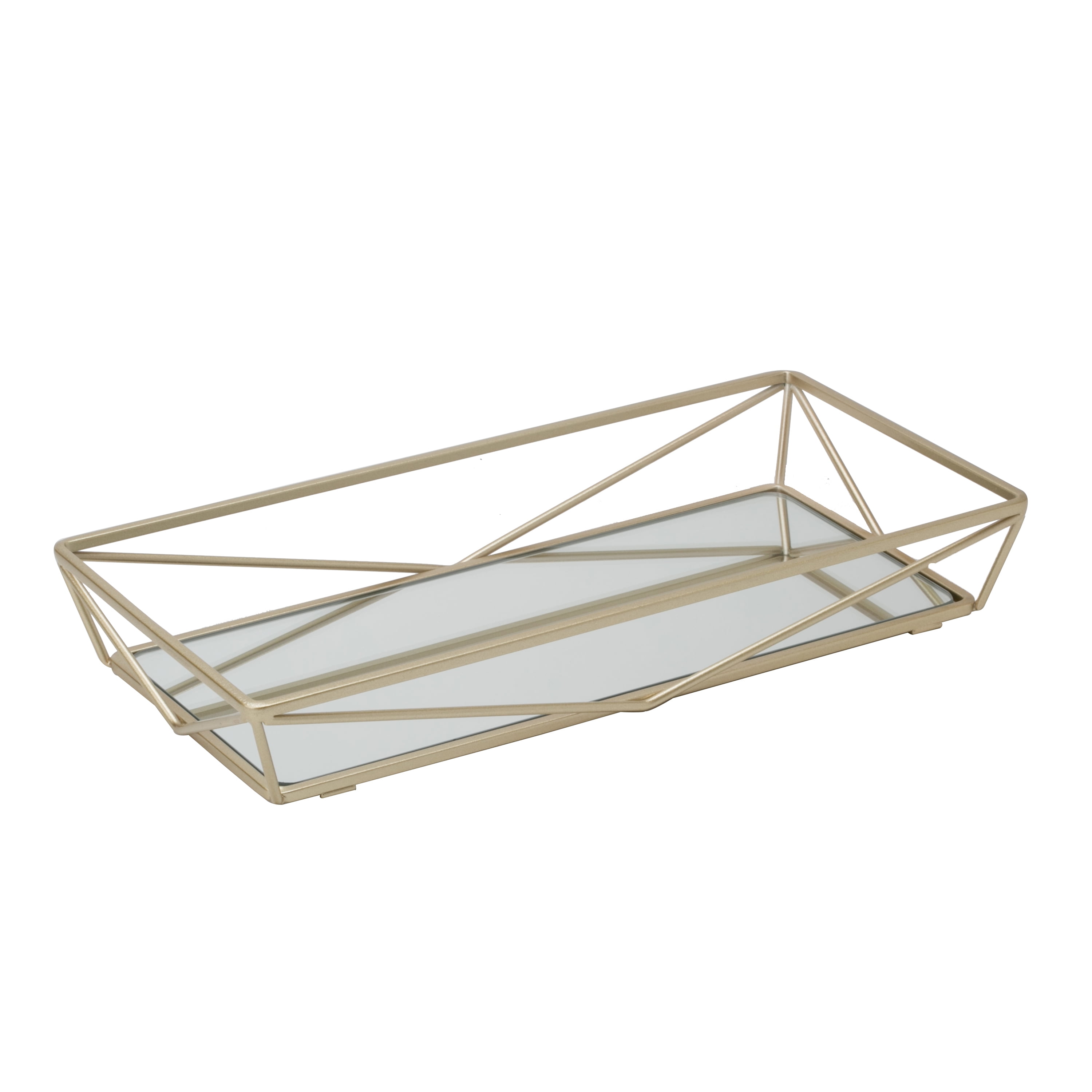 Elegant Satin Gold Rectangular Mirrored Vanity Tray