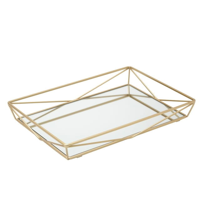 Home Details Large Geometric Mirrored Vanity Tray Makeup Organizer in