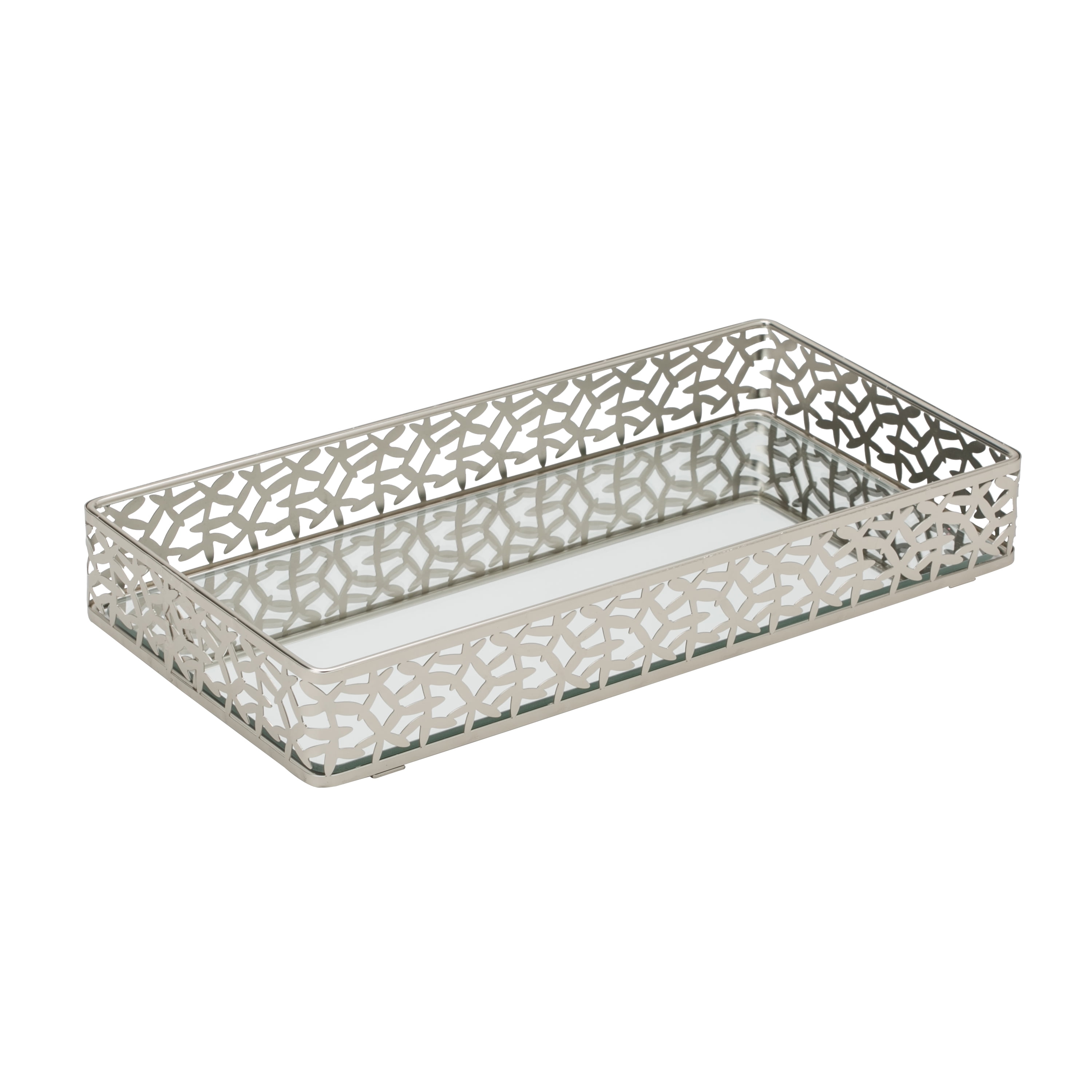 Satin Nickel Leaf Design Mirrored Vanity Tray