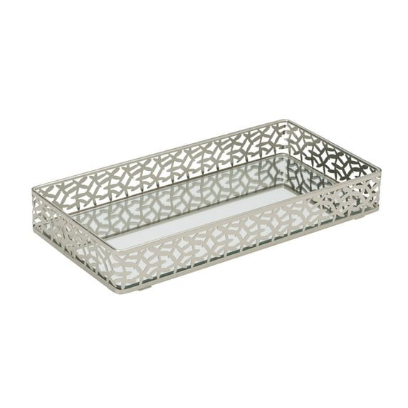 Home Details Leaf Design Rectangular Weaved Edge Vanity Mirror Tray, Satin