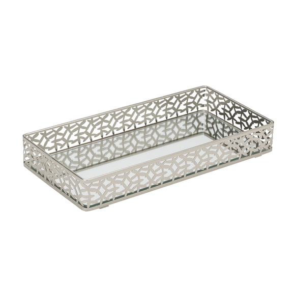 Home Details Leaf Design Rectangular Weaved Edge Vanity Mirror Tray, Satin