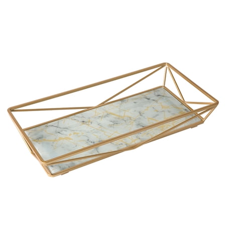 Home Details Marble Agate Design 15.7" x 6.5" Rectangular Geometric Vanity Tray, Gold