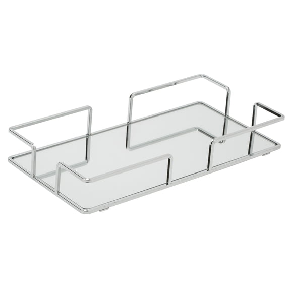 Home Details Modern Rectangular 7" x 14" Vanity Mirror Tray Makeup Organizer, Chrome