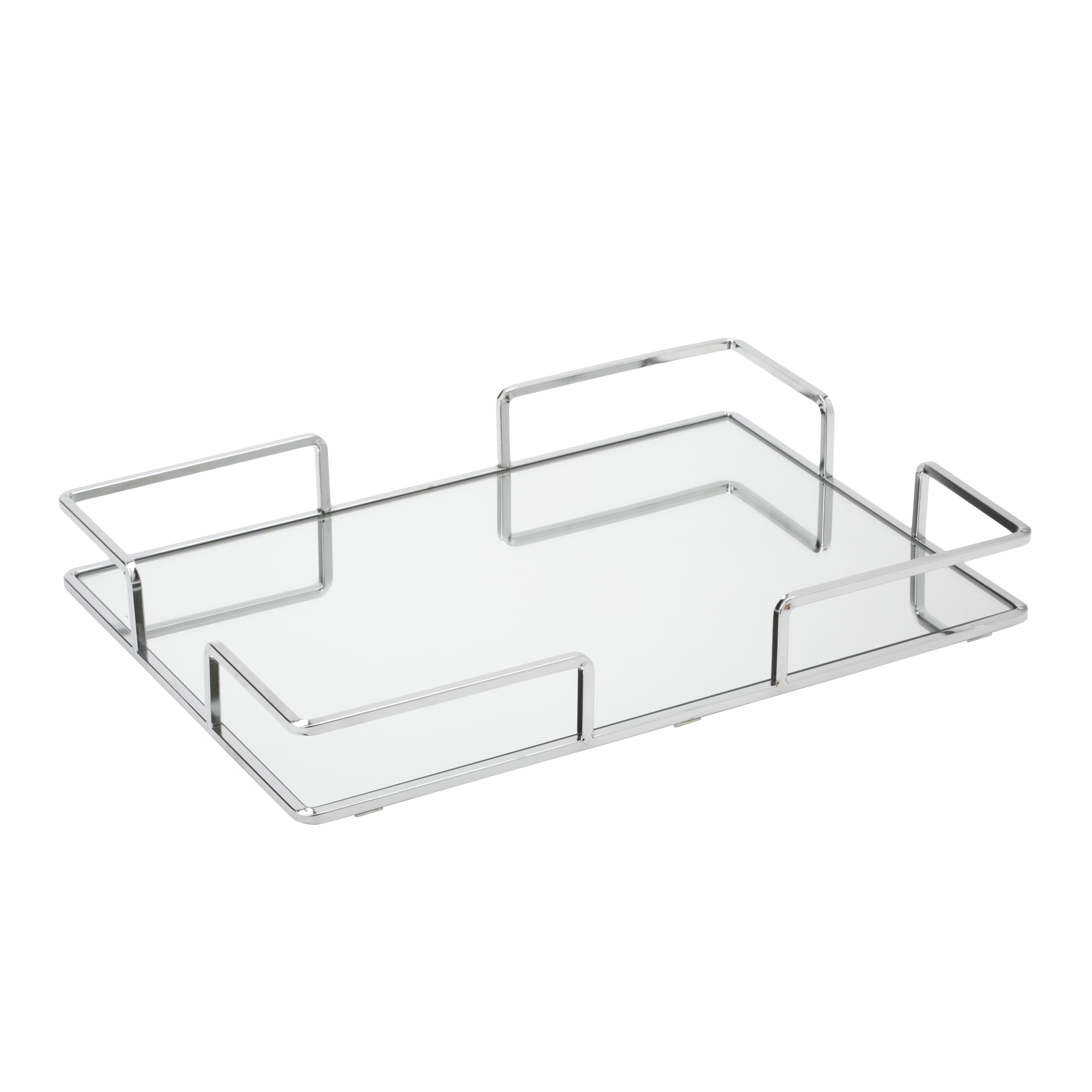 At Home Cari Chrome Laser Cut Wire 2-Tier Rectangular Mirrored Vanity Tray