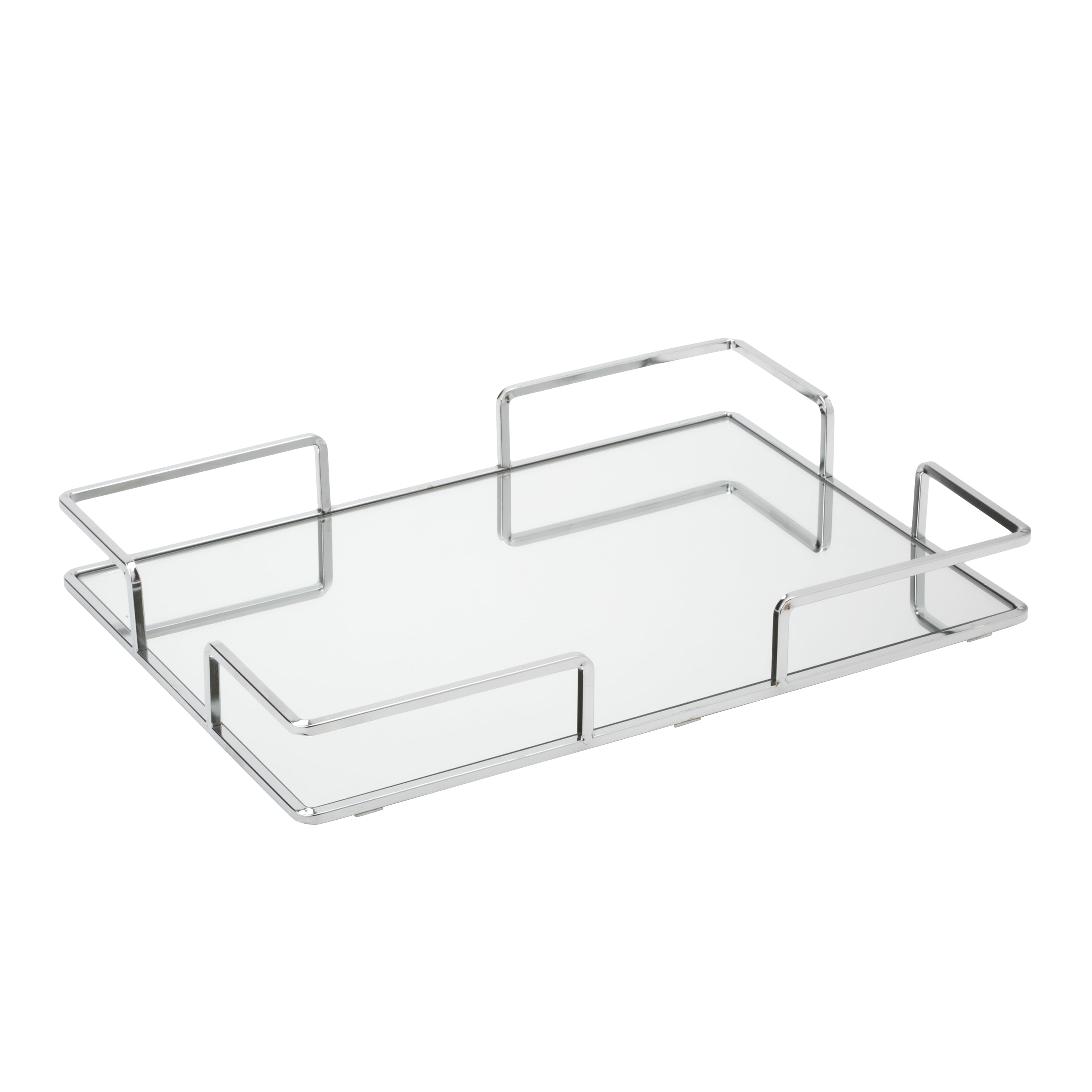 Modern Chrome and Mirror Rectangle Decorative Tray