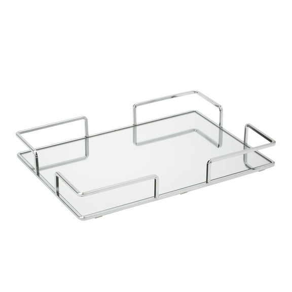 Home Details Modern Square Vanity Mirror Tray Makeup Organizer, Chrome