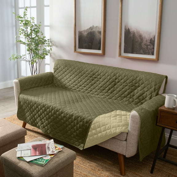 Home Details Reversible Quilted Furniture Love Seat Protector in Sage/Olive