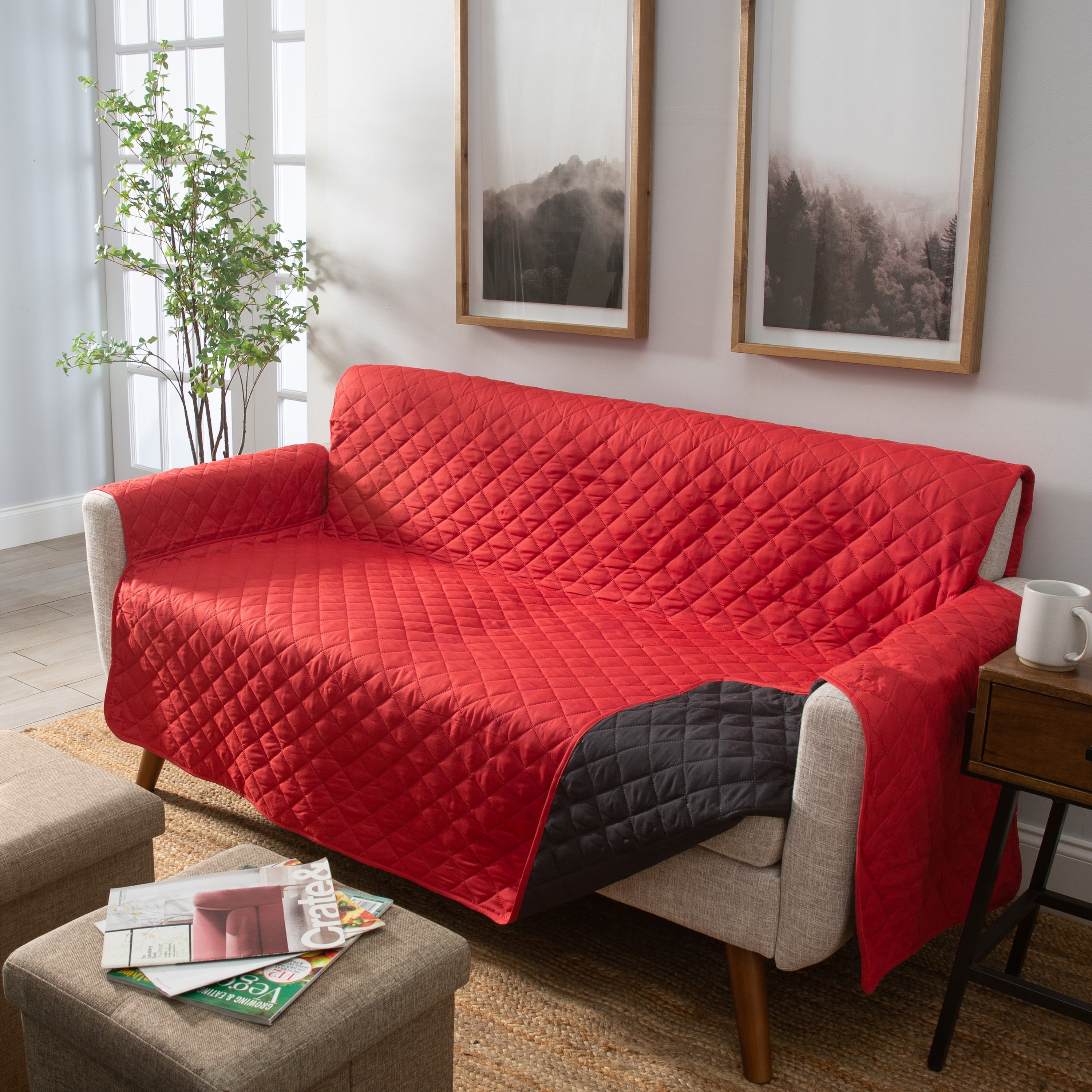Home Details Reversible Sofa Cover Burgundy Black 75 x 110