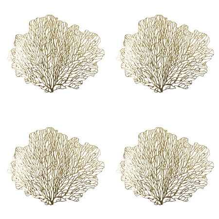 Home Details Set of Four Coral Metallic Table Place Mats, Gold