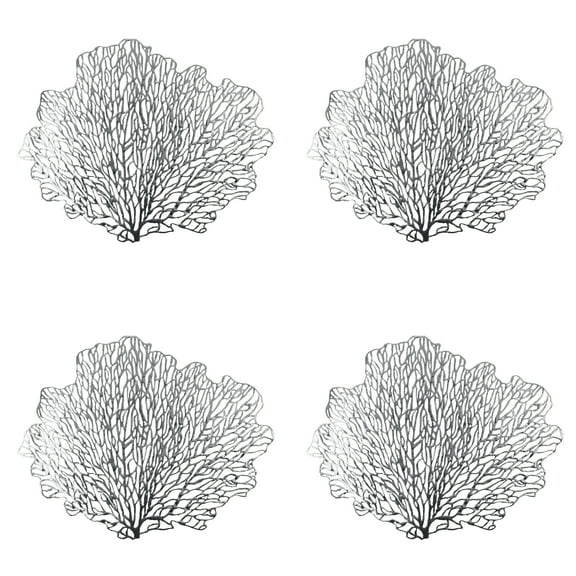 Home Details Set of Four Coral Metallic Table Place Mats, Silver