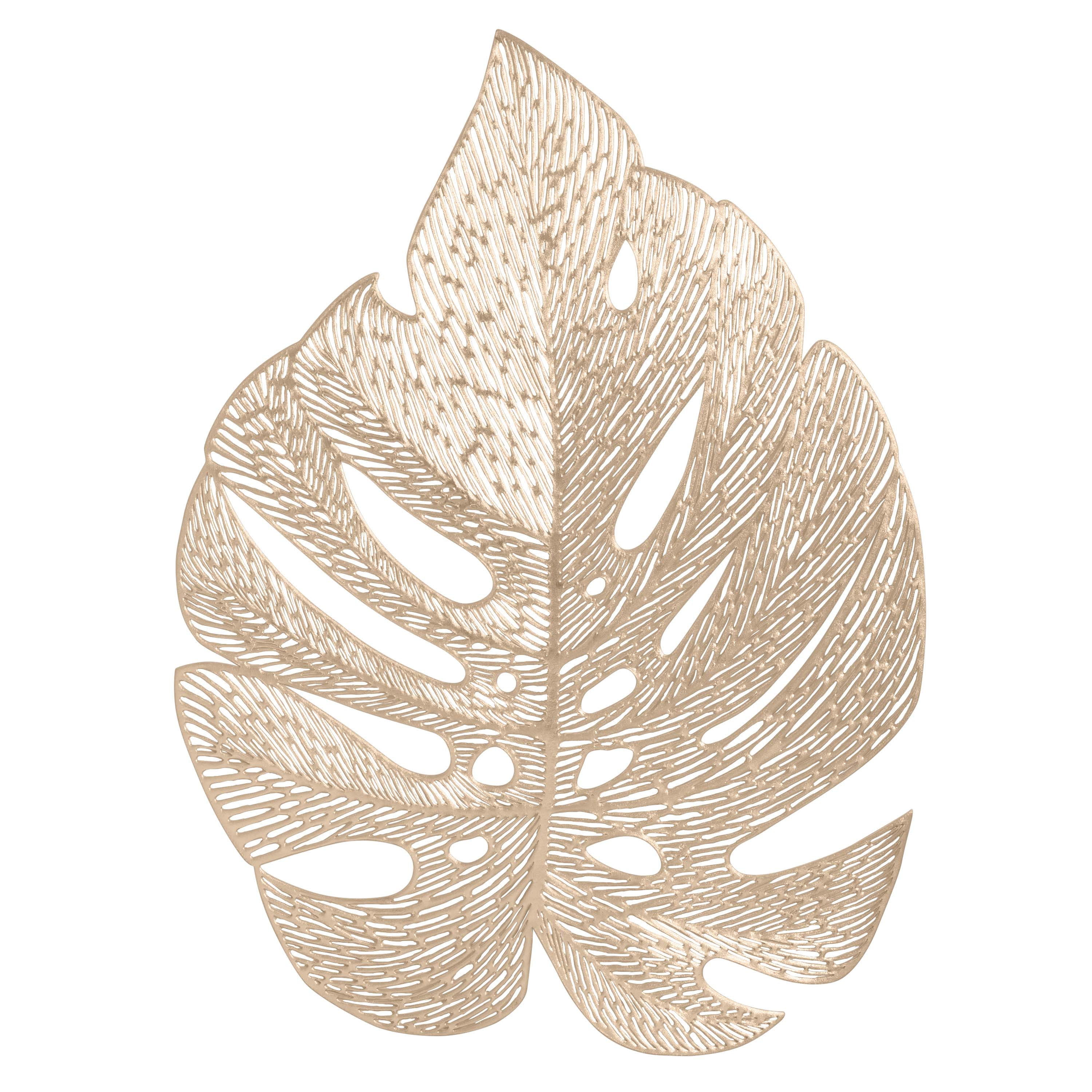 Home Details Set of Four Leaf Shape Table Place Mat, Gold