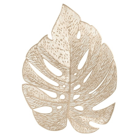 Home Details Set of Four Leaf Shape Table Place Mat, Gold