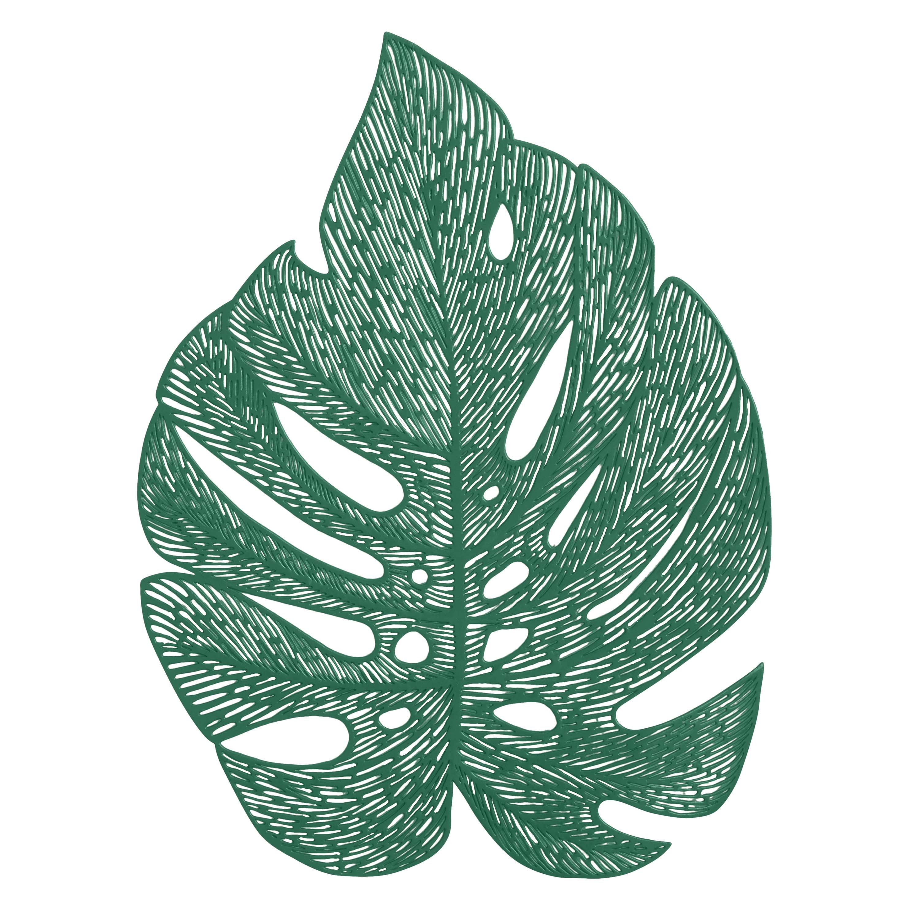 Home Details Set of Four Leaf Shape Table Place Mat, Green