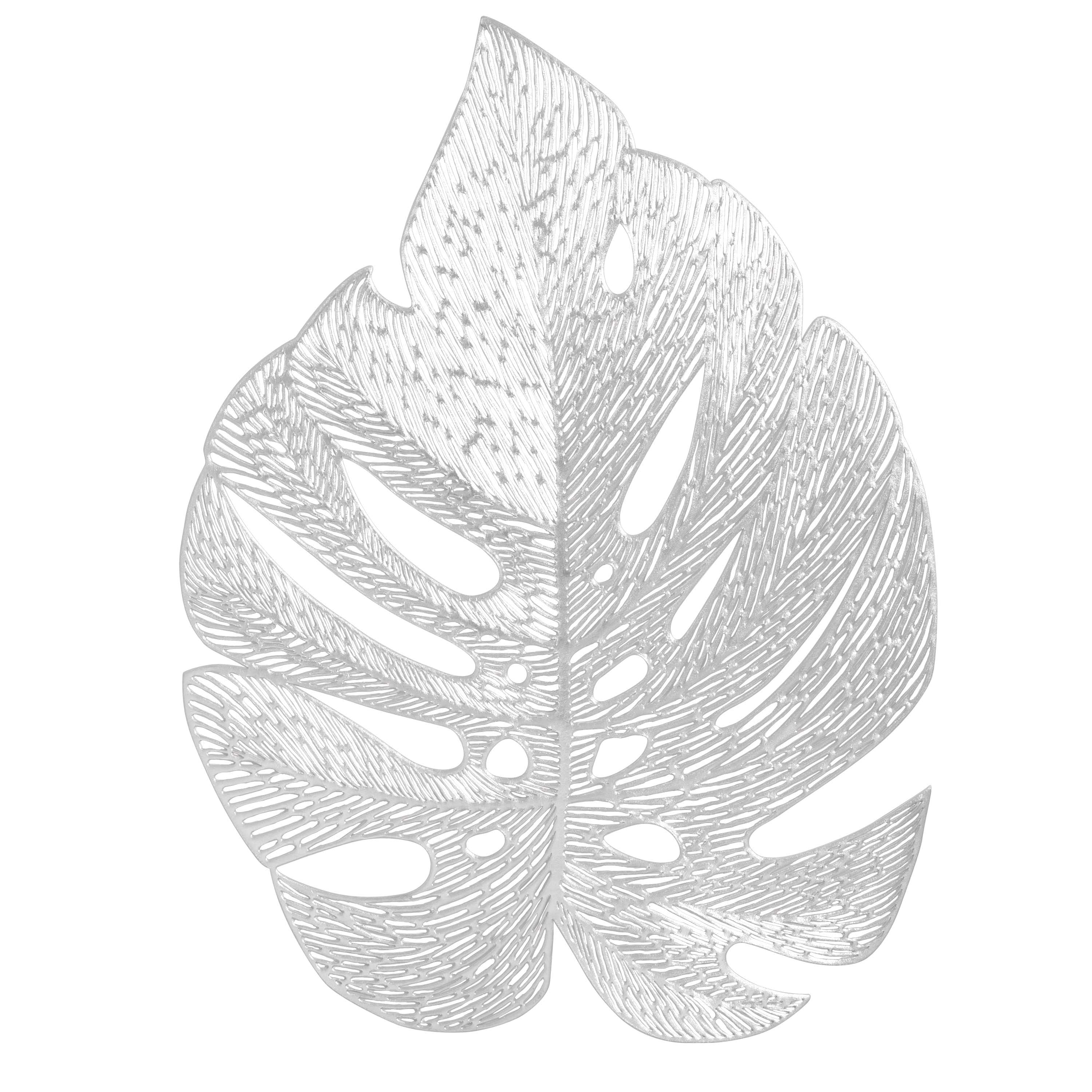 Home Details Set of Four Leaf Shape Table Place Mat, Silver