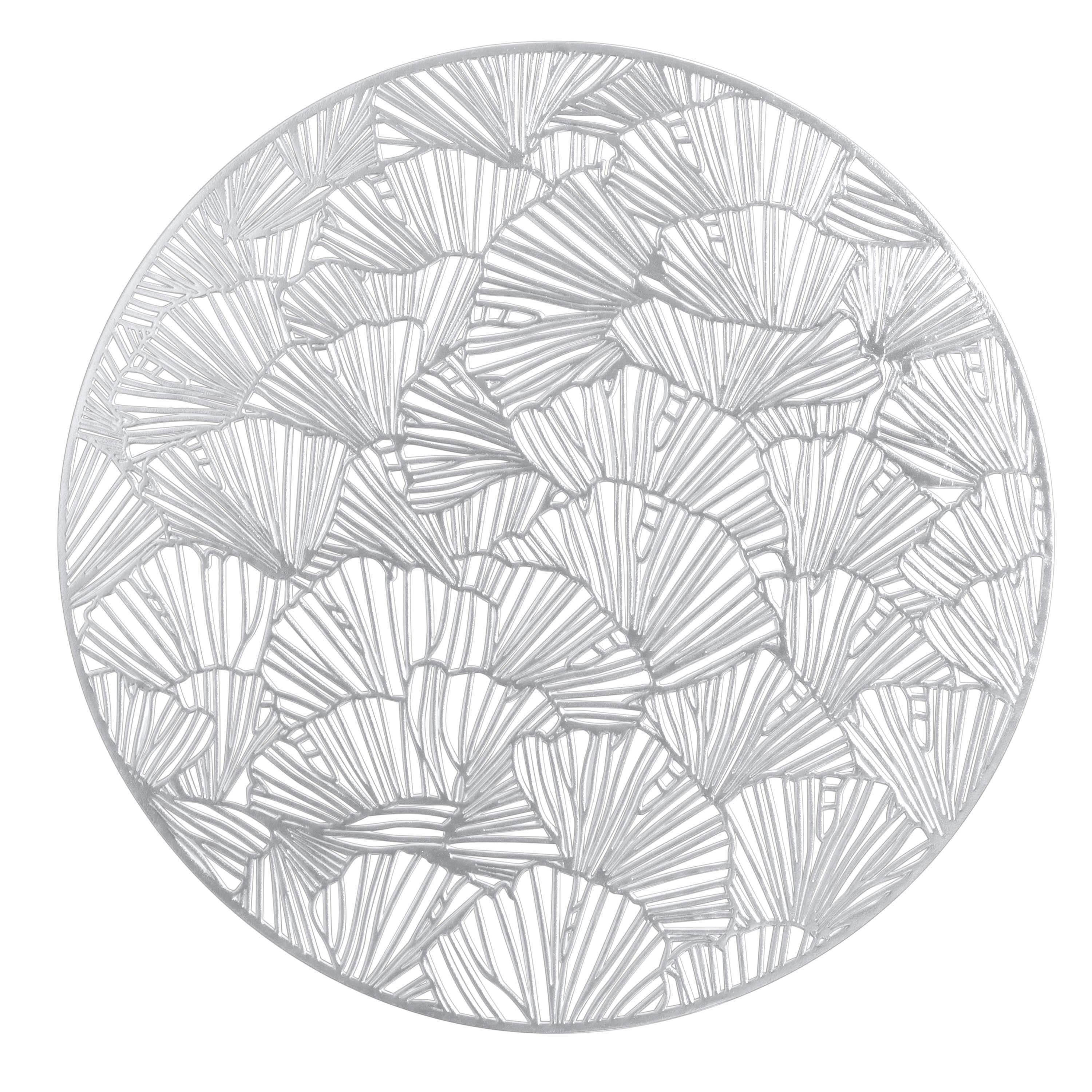 Home Details Set of Four Round Shell Laser Cut Table Place Mat, Silver