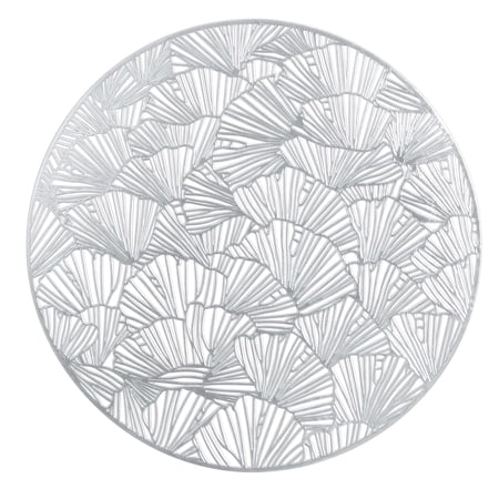 Home Details Set of Four Round Shell Laser Cut Table Place Mat, Silver