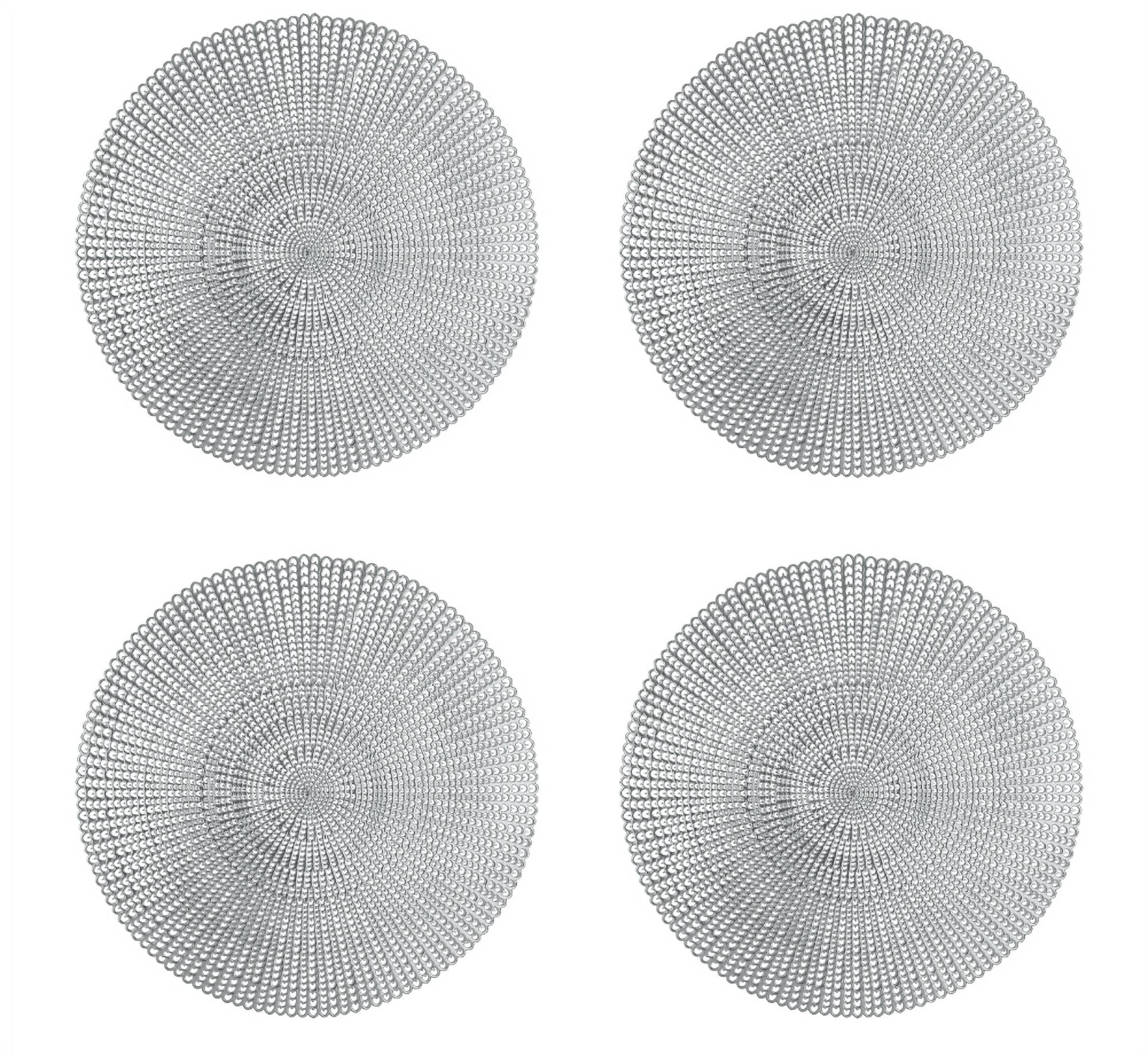 Home Details Set of Four Round Woven Place Mats, Silver