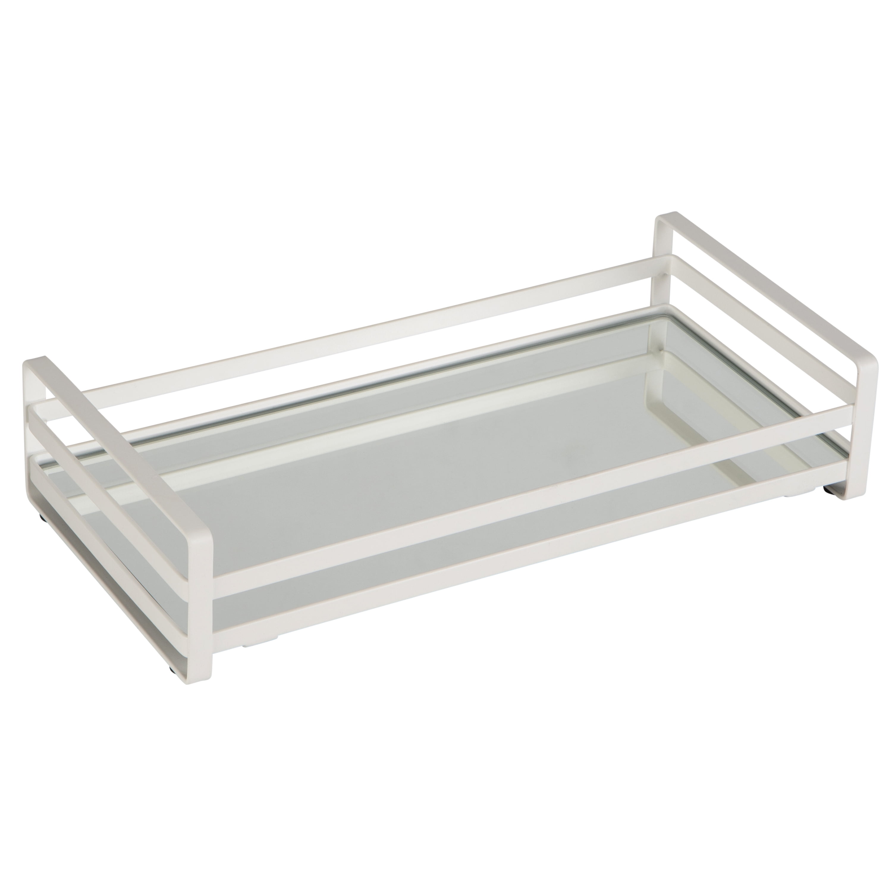 Home Details Slim Flat Wired Iron Rails Vanity Tray Makeup Organizer in White