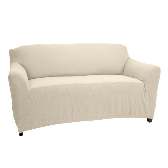 Home Details Waffle Design Love Seat Furniture Slipcover in Ivory