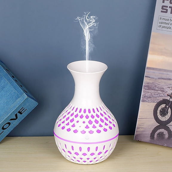 Home Diffuser,Essential Oil Diffuser,Hollow Wood Grain Lighting Desktop Small Humidifier Aromatherapy,Essential Oil Diffuser Gift Set,Diffuser & Essential Oil Set - Waterless Auto(White)