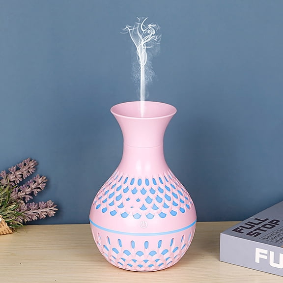 Home Diffuser,Essential Oil Diffuser,Hollow Wood Grain Lighting Desktop Small Humidifier Aromatherapy,Essential Oil Diffuser Gift Set,Diffuser & Essential Oil Set - Waterless Auto(Pink)