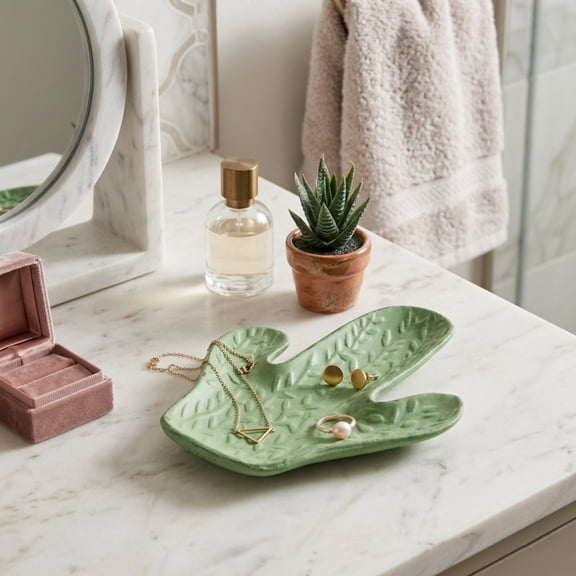 Contemporary Home Living 7.75" Green Solid Cast Iron Cactus Tray