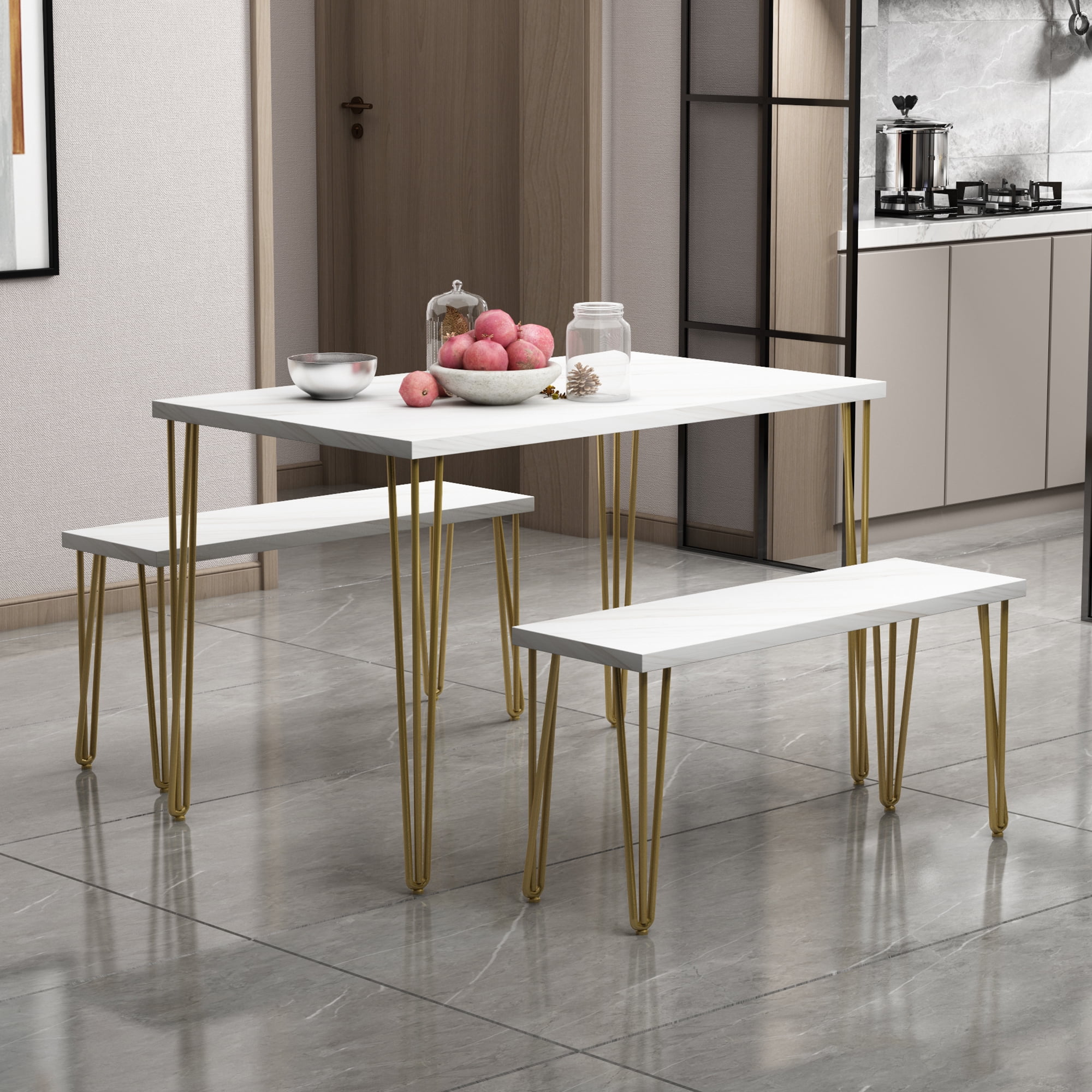 Home Dining Table Set Modern 3 Pieces Kitchen Table Set with Two