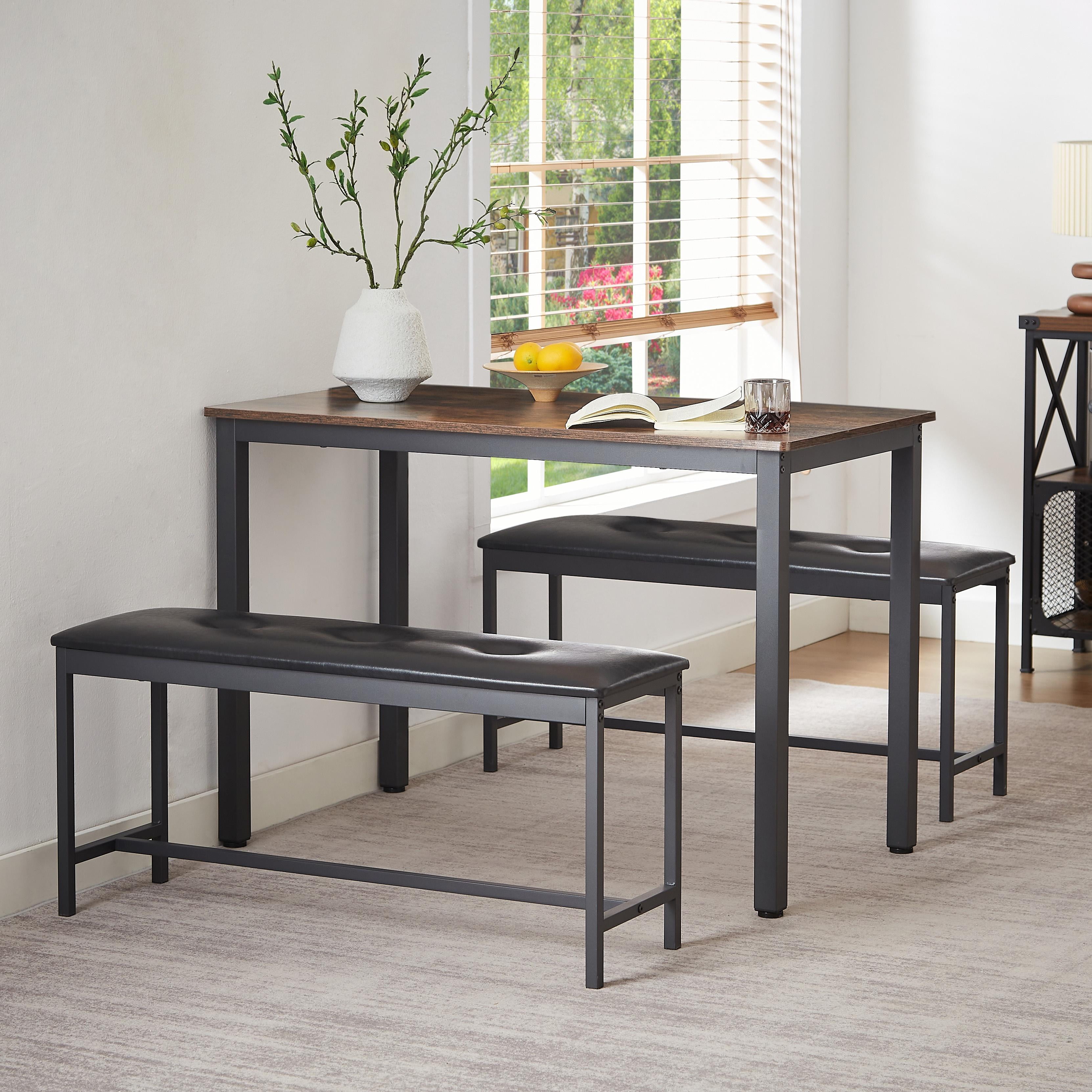 Home Dining Table Set Modern 3 Piece Kitchen Table Set with Two Upholstered Benches Wooden Breakfast Table and Bench Set for Small Spaces Kitchen Dining Room Restaurant Rustic Brown Walmart