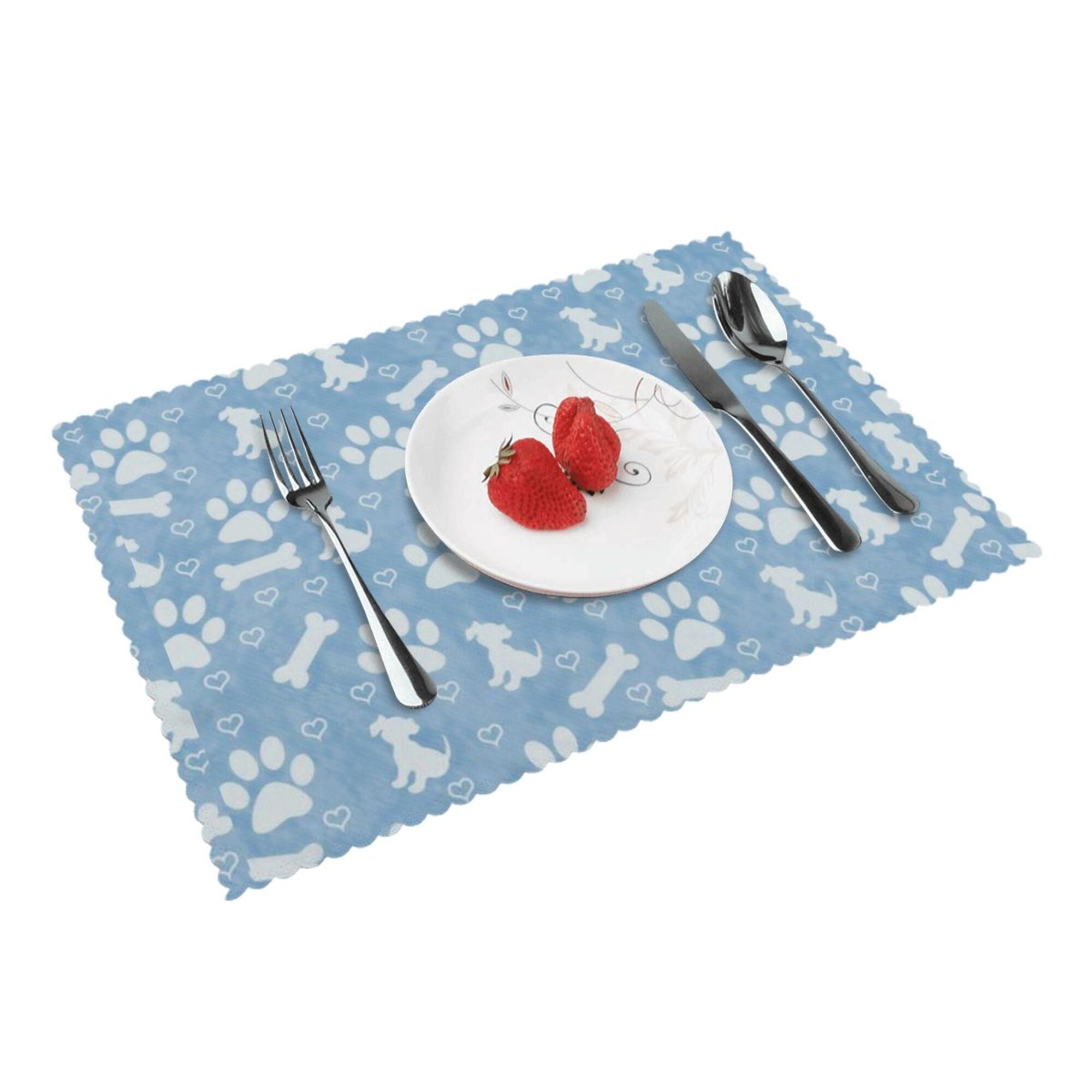 Home Dog Paw Print Puppy Bone Placemats Set Of 4 Washable Wipeable