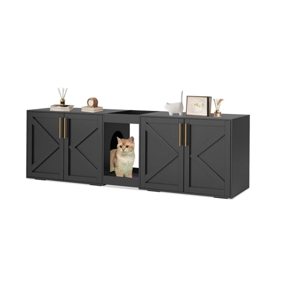 Home Double Cat Litter Box Enclosure,Hidden Litter Box Furniture for 2 Cats,Wooden Litter Box Enclosure Furniture,Indoor Cat House,Side End Table, TV Stand
